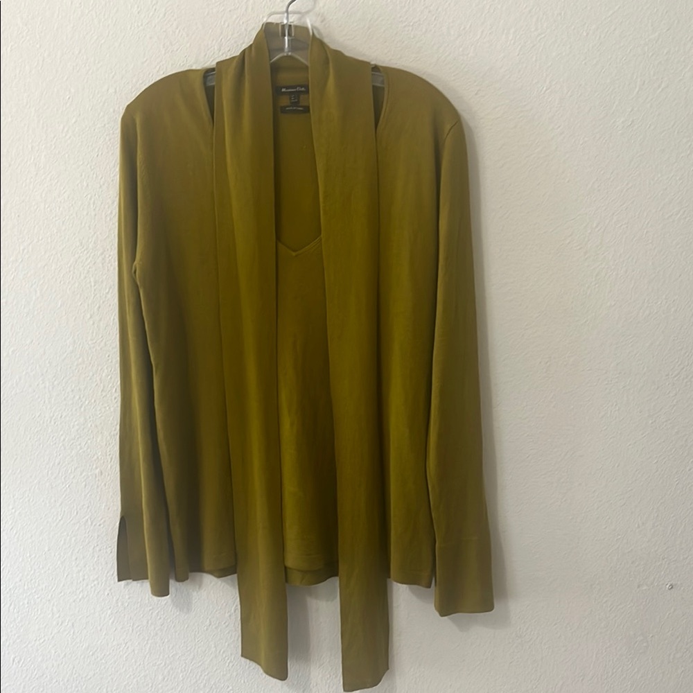 Women’s Olive Green Lightweight Bow Scarf Sweater